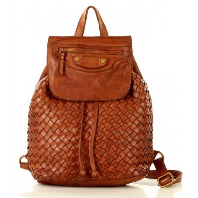 K18 Petit sac à dos cuir pour dames. Cuir italien tressé fait-main vintage | Noir Marron Vert Beige